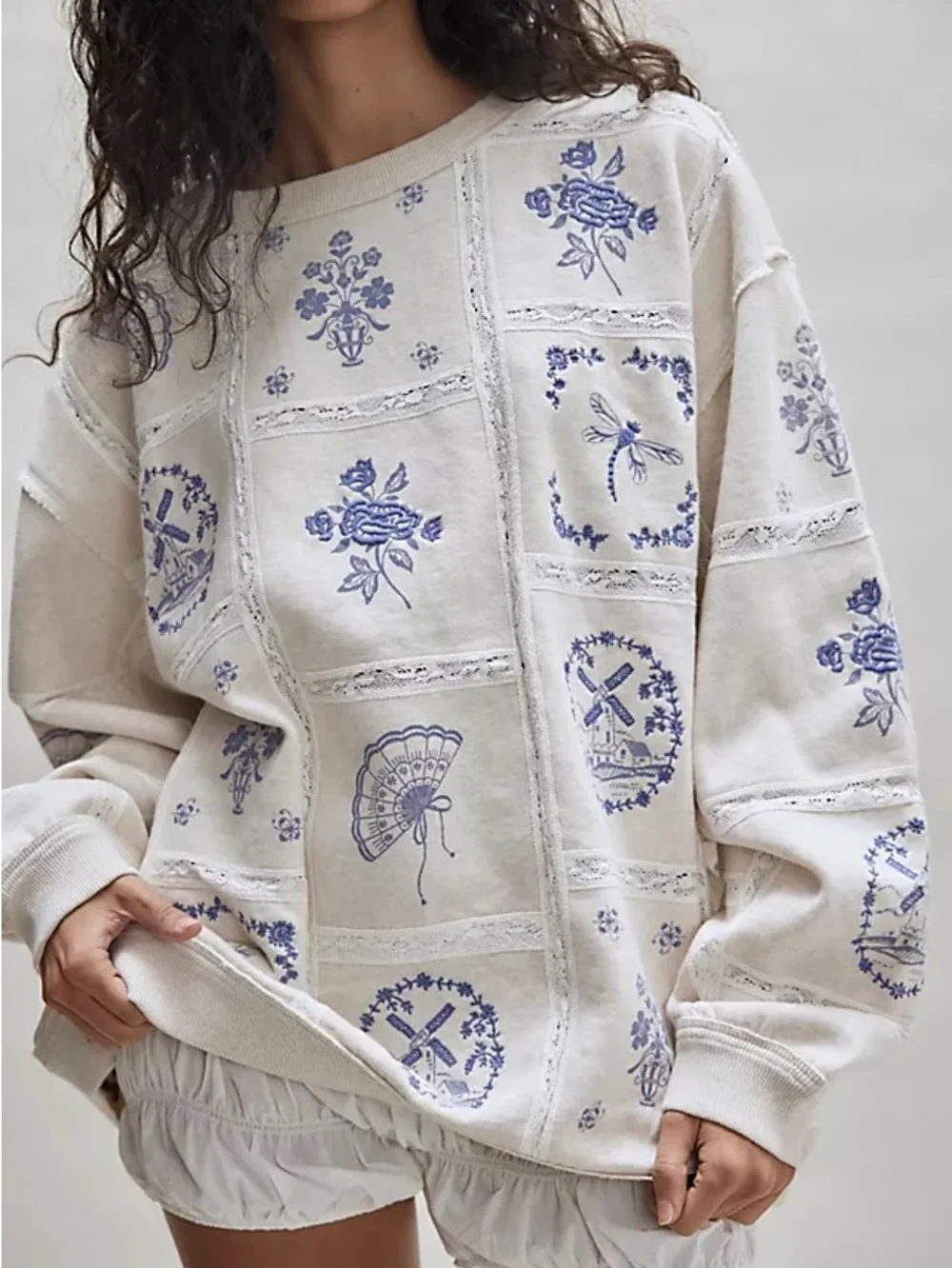 NWT Free People Rudy Lace Embroidered Sweatshirt size S - Picture 1 of 9